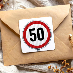 50. Geburtstag Geschwindigkeitsbegrenzungsschild - Quadratischer Aufkleber
