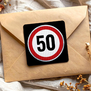 50. Geburtstag Geschwindigkeitsbegrenzungsschild - Quadratischer Aufkleber