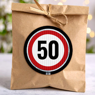 50. Geburtstag Geschwindigkeitsbegrenzungsschild - Runder Aufkleber
