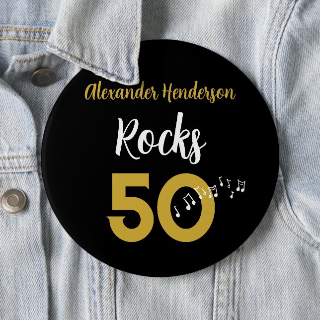 50. Geburtstag Gitarrenrocks 50 Personalisiert Button (Beispiel)