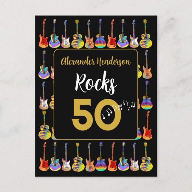 50. Geburtstag Gitarrenrocks 50 Personalisiert Postkarte (Vorderseite)