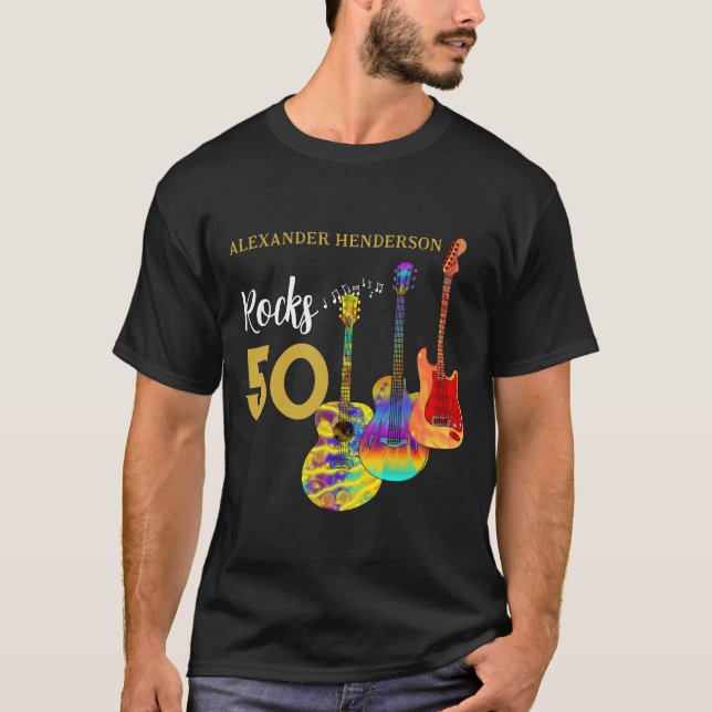 50. Geburtstag Gitarrenrocks 50 Personalisiert T-Shirt (Vorderseite)