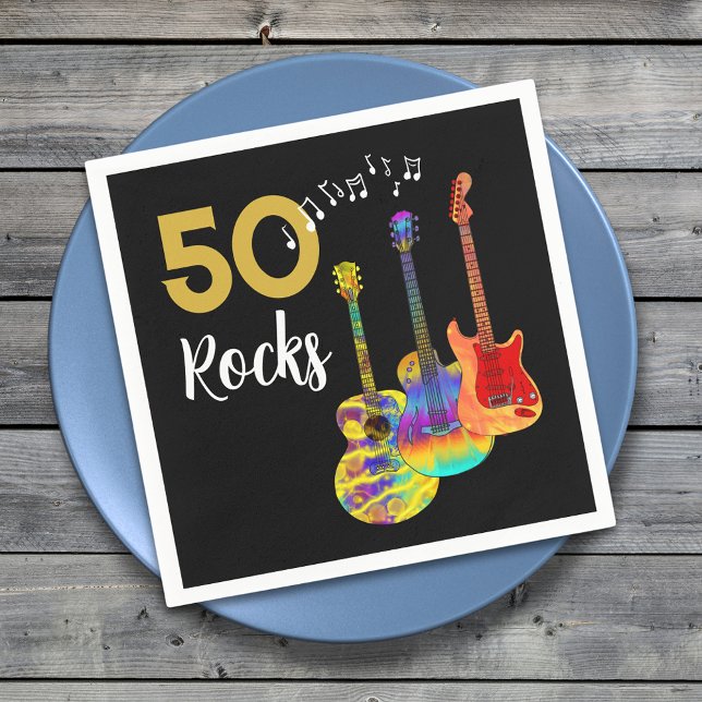 50. Geburtstag Gitarrenrocks 50 Serviette (50 Rocks birthday party napkin for him funky psychedelic guitars gold and black 50th birthday )