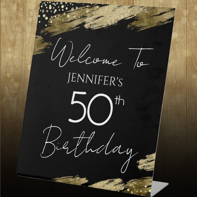 50. Geburtstag Gold Black Welcome Pedestal Sign Sockelschild (Von Creator hochgeladen)