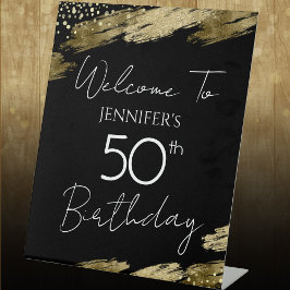 50. Geburtstag Gold Black Welcome Pedestal Sign Sockelschild