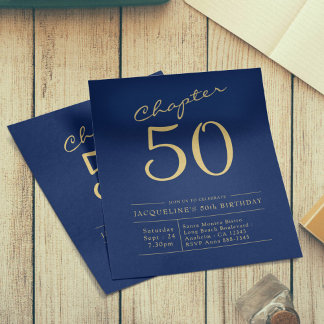 50. Geburtstag Gold Blue Budget Einladung Flyer