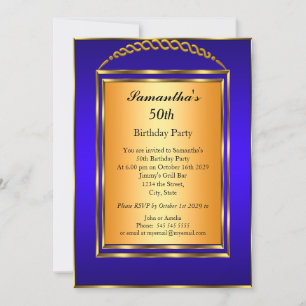 50. Geburtstag Gold Blue Elegant Moderne Einladung
