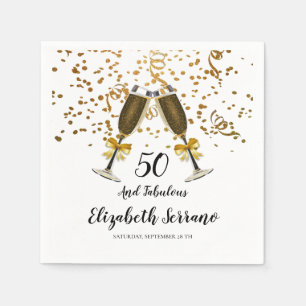 50. Geburtstag Gold Confetti Champagner Brille Serviette