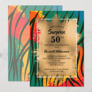 50. Geburtstag Gold farbenfrohe Zebra Einladung