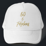 50. Geburtstag Gold Foil und White Trucker Hat Truckerkappe<br><div class="desc">50. Geburtstag Imitats Gold und White Geburtstag Trucker Hut für sie.</div>