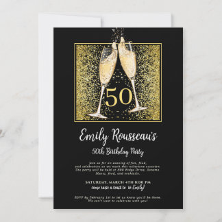 50. Geburtstag Gold Glitzer Champagne Black Einladung