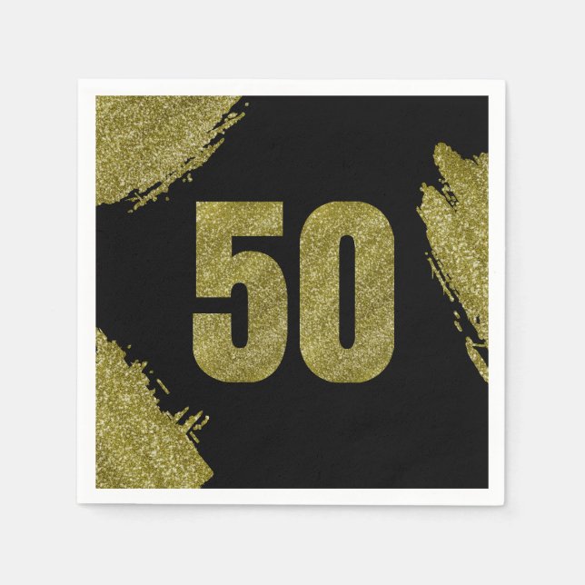 50. Geburtstag Gold Glitzer Party Serviette (Vorderseite)