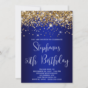 50. Geburtstag Gold Glitzer Royal Blue Navy Ombre Einladung