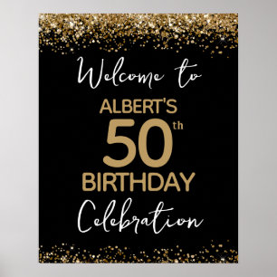 50. Geburtstag Gold Glitzer und Schwarz Willkommen Poster
