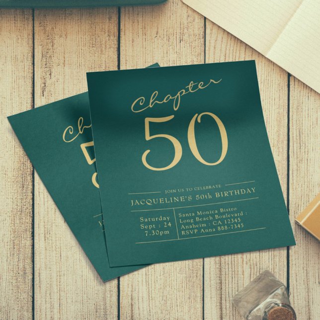 50. Geburtstag Gold Green Budget Einladung Flyer (Von Creator hochgeladen)