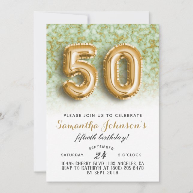 50. Geburtstag Gold Marmor Einladung (Vorderseite)