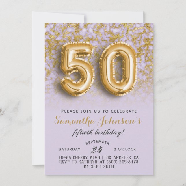 50. Geburtstag Gold Marmor Einladung (Vorderseite)