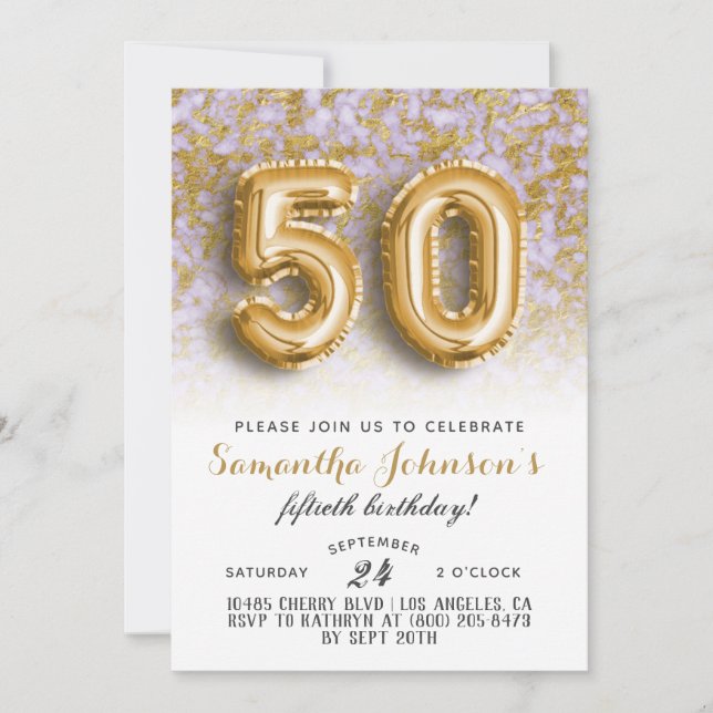 50. Geburtstag Gold Marmor Einladung (Vorderseite)