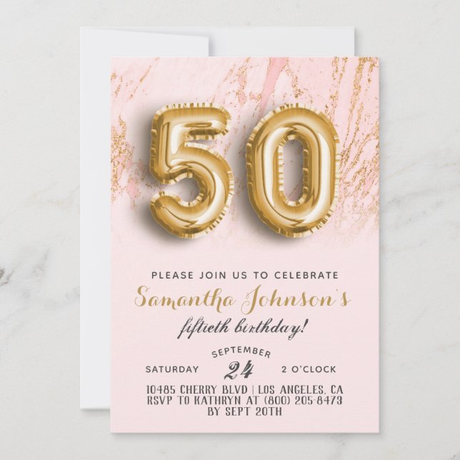 50. Geburtstag Gold Marmor Einladung (Vorderseite)