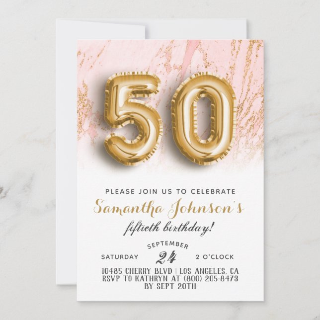 50. Geburtstag Gold Marmor Einladung (Vorderseite)