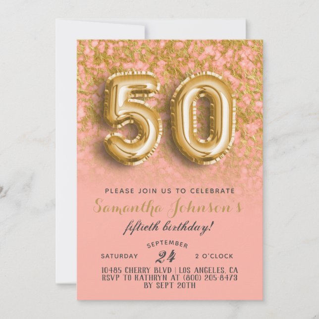 50. Geburtstag Gold Marmor Einladung (Vorderseite)