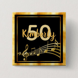 50. Geburtstag Gold Musiknoten auf schicken schwar Button