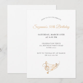 50. Geburtstag Gold Musiknoten Elegant Einladung