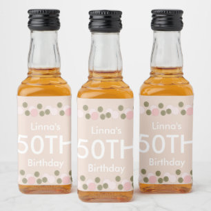 50. Geburtstag Gold Pink Röte Konfetti  Alkoholflaschenetikett