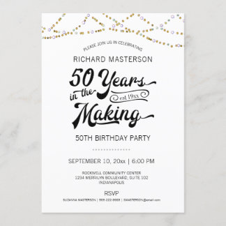 50. Geburtstag Gold String Lights Einladung