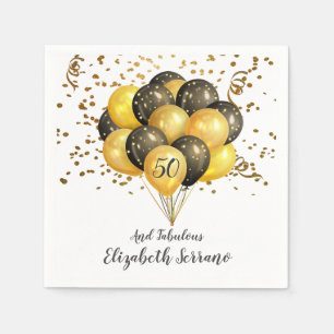50. Geburtstag Gold und schwarze Balloons und Conf Serviette