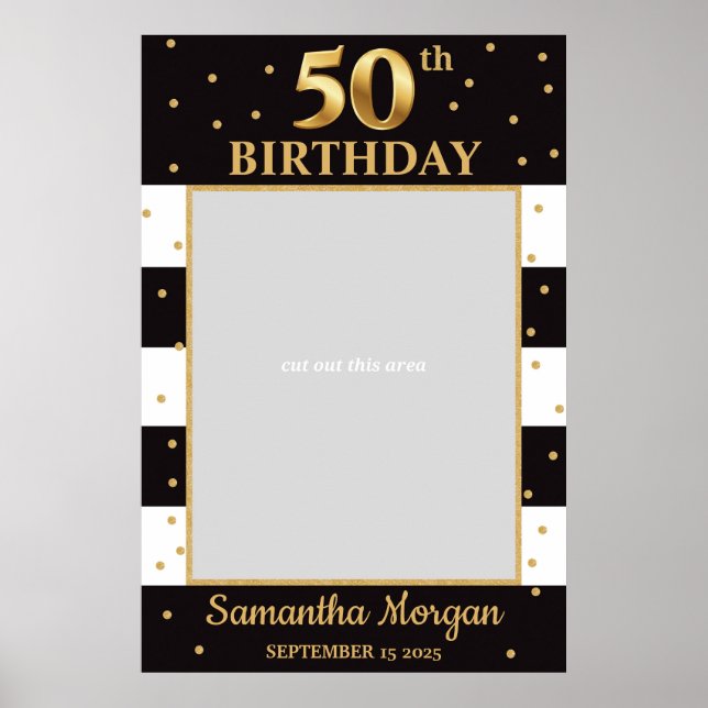 50. Geburtstag Gold und Schwarzes Foto Prop Frame Poster (Vorne)