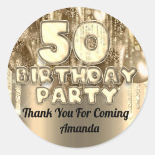 50. Geburtstag GOLDene BALLONS Danke fürs Kommen Runder Aufkleber