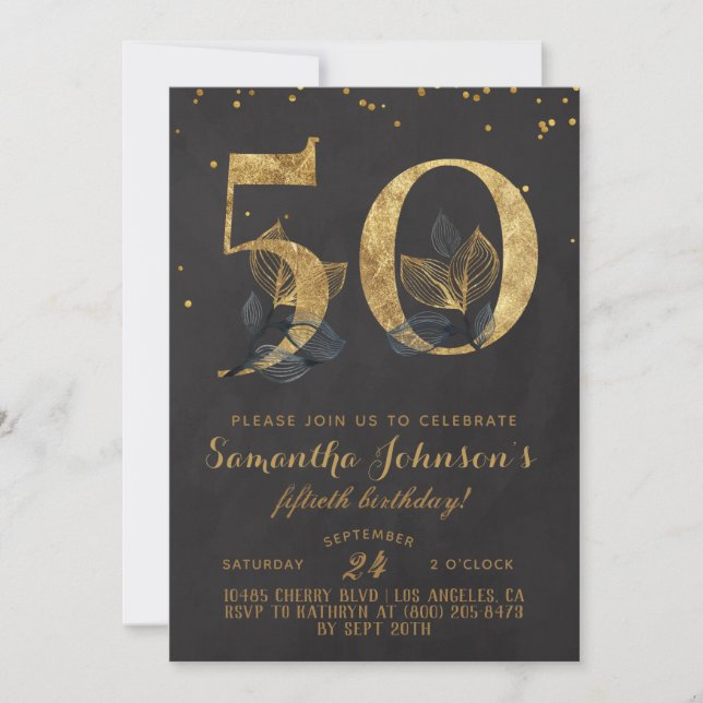 50. Geburtstag Goldene Blüte Einladung (Vorderseite)
