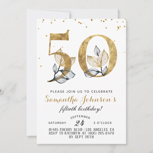 50. Geburtstag Goldene Blüte Einladung (Vorderseite)