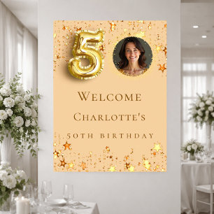 50. Geburtstag goldene Sterne Foto Willkommen Poster