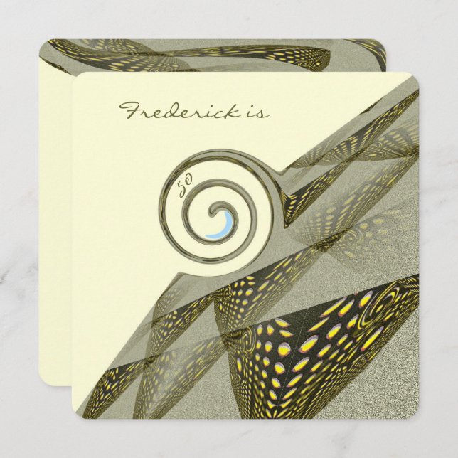 50. Geburtstag Grün & Gelb Design Einladung (Vorne/Hinten)