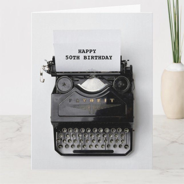 50. GEBURTSTAG Grußkarte für Vintage Schreibmaschi Karte (Vorderseite)
