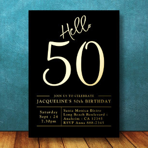 50. Geburtstag Hallo 50 Black Gold Folieneinladung