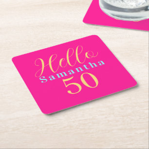 50. Geburtstag Hallo 50 Hot Pink Party Rechteckiger Pappuntersetzer