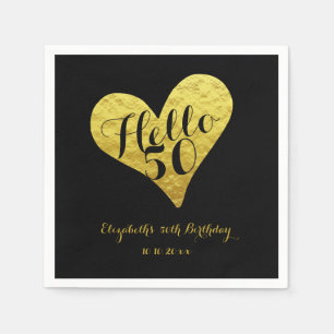 50. Geburtstag Hallo 50 Schwarz   Faux-Gold-Herz Serviette