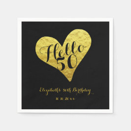 50. Geburtstag Hallo 50 Schwarz | Imitate Gold Hea Serviette
