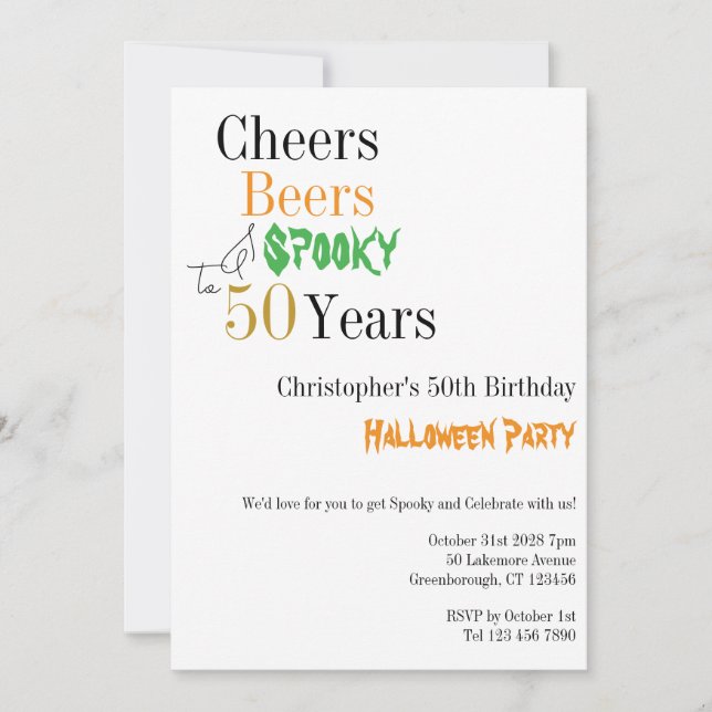 50. Geburtstag Halloween Cheers Spooky Party Einladung (Vorderseite)