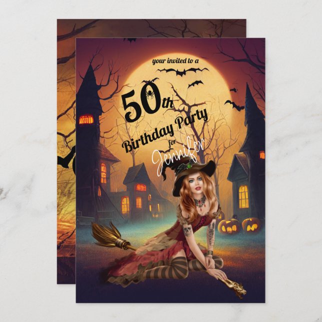 50. Geburtstag Halloween-Party Spooky Einladung (Vorne/Hinten)
