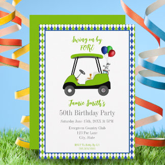 50. Geburtstag Herren Golf Cart Elegante Einladung