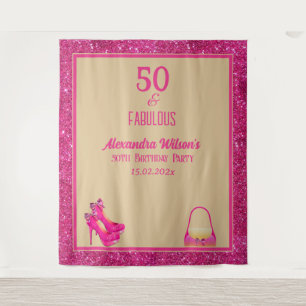 50. Geburtstag High Heels Pink Glittery Back Drop Wandteppich