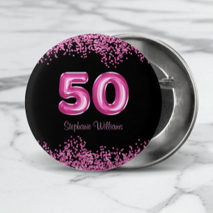 50. Geburtstag Hot Pink Ballon Schriftart Imitate  Button