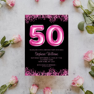 50. Geburtstag Hot Pink Balloons Gllitter Party Einladung