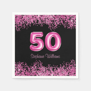 50. Geburtstag Hot Pink Balloons Gllitter Party Serviette