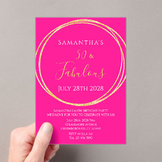 50. Geburtstag Hot Pink Gold Geburtstag Acryleinladungen