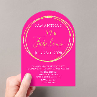 50. Geburtstag Hot Pink Gold Geburtstag Acryleinladungen